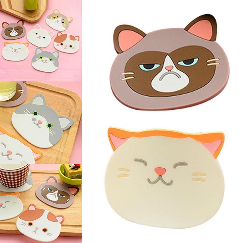 Коврик для чашки, коврик для чайной чашки, подушка для кружки, силиконовая посуда, милый кот, забавный