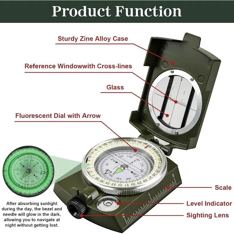 Vintage Professional Metal Compass with Aluminum Case for Hiking and Climbing