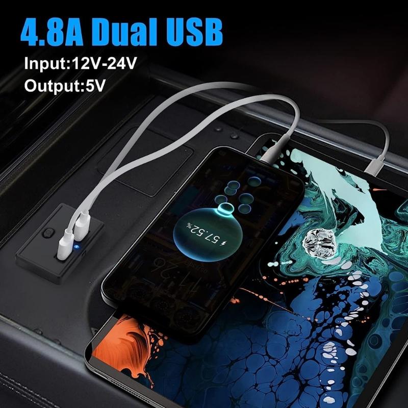 Двойное USB-зарядное устройство для автомобиля Розетка 4,8 А Выход для зарядки телефона Адаптер питания Подходит для Мотоцикла Лодки Морского транспорта Грузовика Квадроцикла Автодома