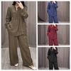 Весна-Осень Женский Комплект из 2 предметов Офисная Дама Хлопок Льняной Длинный Рукав Повседневный Свободный Широкие Брюки Костюм Женские Комплекты