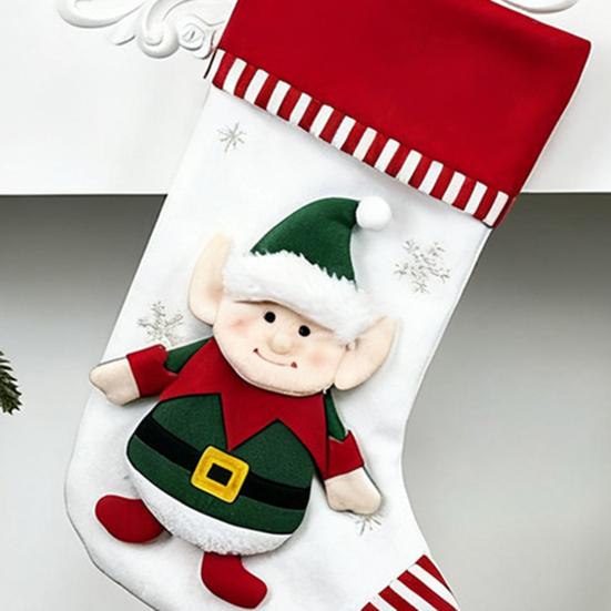 3D Christmas Stocking Santa Snowman Reindeer Cat Dog Pattern Traditional Holiday Hanging Stocking Fireplace Decor