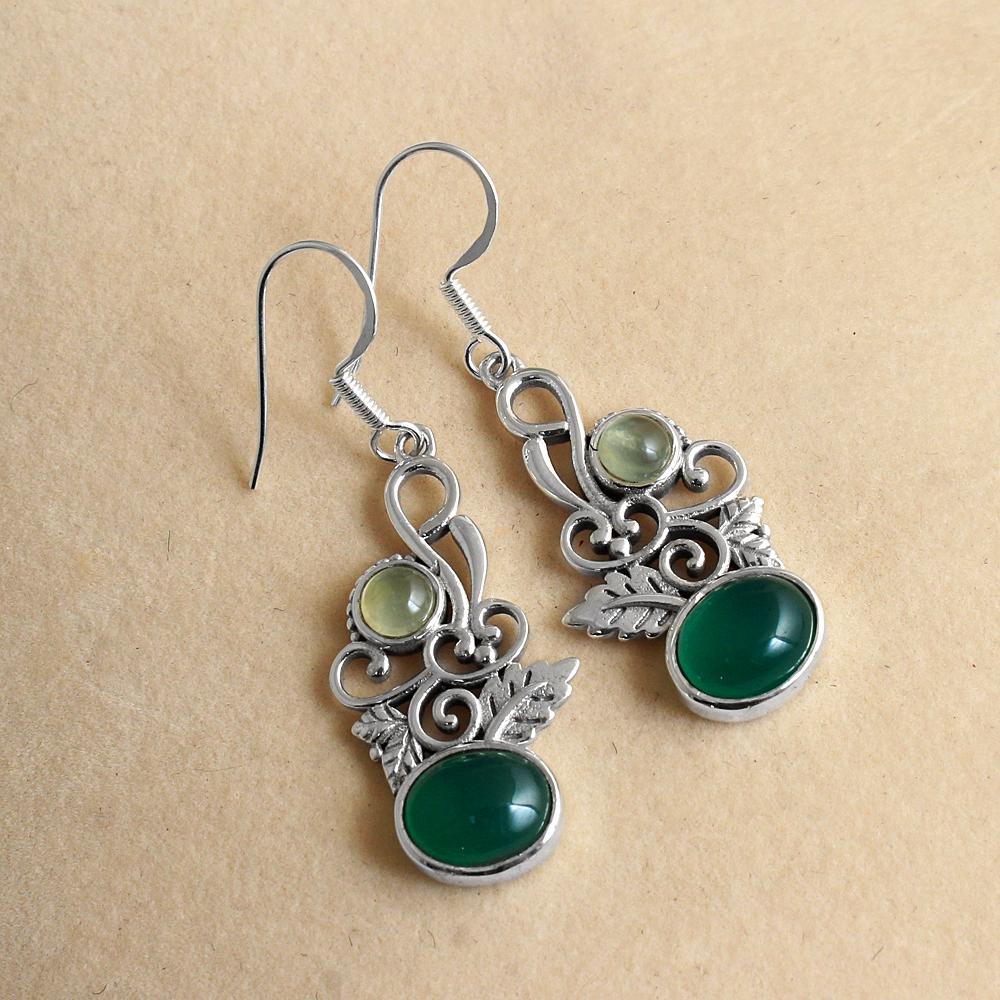 Зеленый оникс пренит ожерелье серьги набор твердых стерлингового серебра 925 пробы женские ювелирные изделия