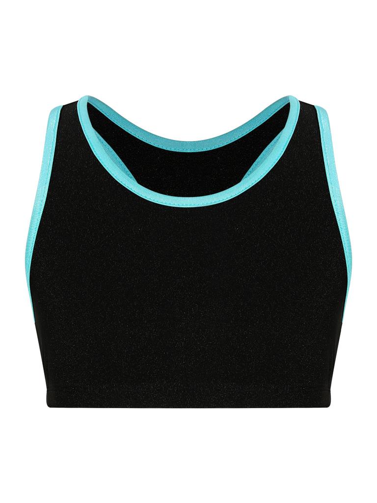 Детский укороченный топ без рукавов для девочек с леггинсами с цветными блоками, спортивная одежда для джазовых танцев, катания на коньках и тренировок