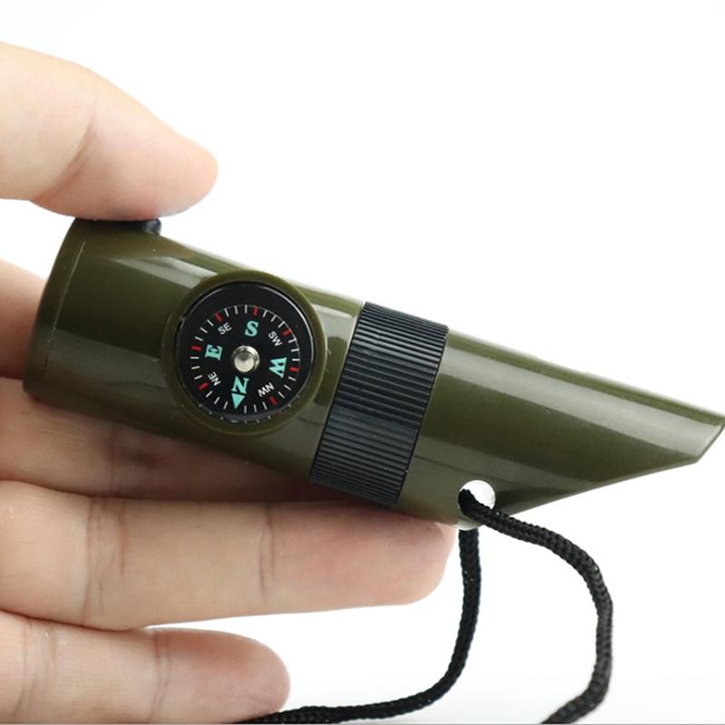 Multifunctional Whistle 7 In 1 Survival Bushcraft Trekking Compass Mirror