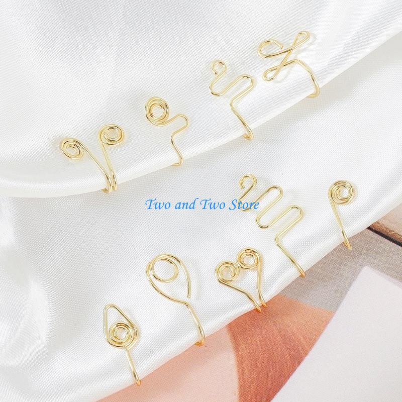 HX6F 9Pieces/Set Non-Pierced Body Jewelry Nose Clip On Fake Piercing Nose Cuff Women