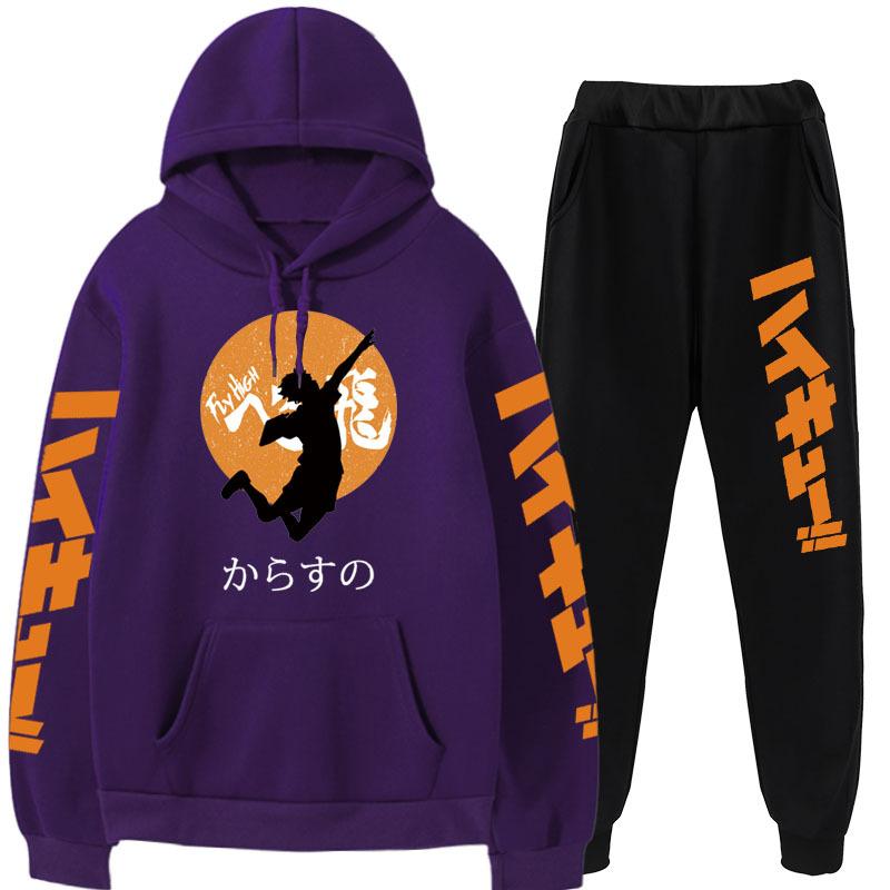 Volleyball Boy Hoodies Pants Sets Anime Suit Sweatshirt Streetwear Men Women Pullover Suit Tracksuit Sportwear Spring Autumn