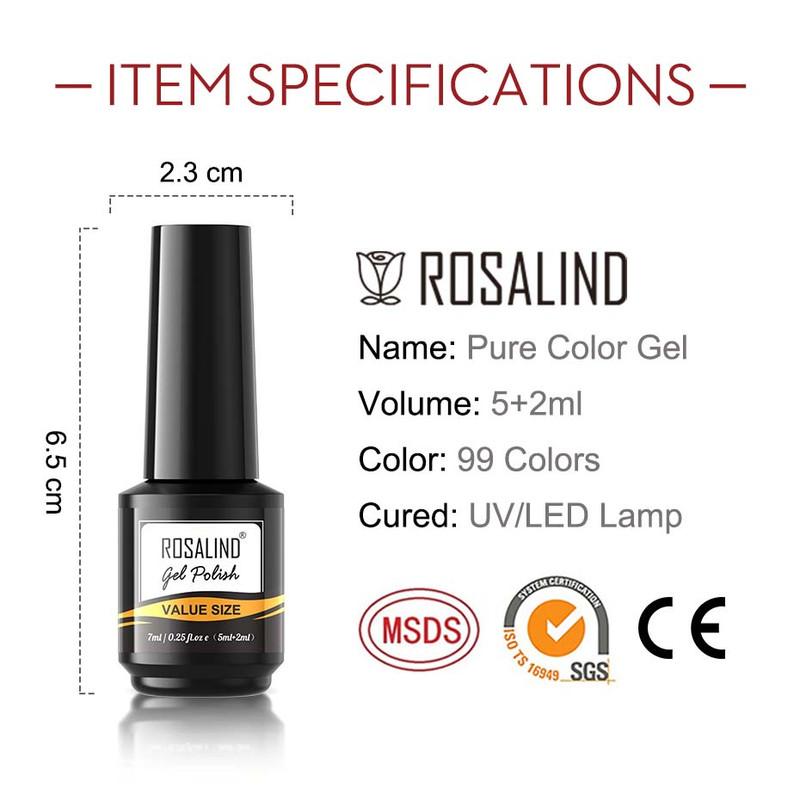 ROSALIND 7ml 59 Colors Manicure Semi Permanent Glitter Gel Nail Polish Long Lasting Top Base Gel UV LED Varnishe Fashion Nail Art