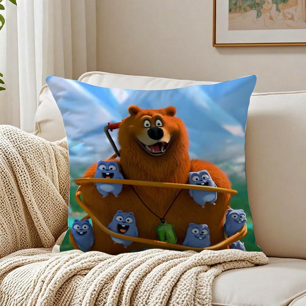 Cute Fun Cartoon GGrizzly And LLemmings Cushion Cover Linen Pillowcase Soft for Sofa Bed Home Room Decor