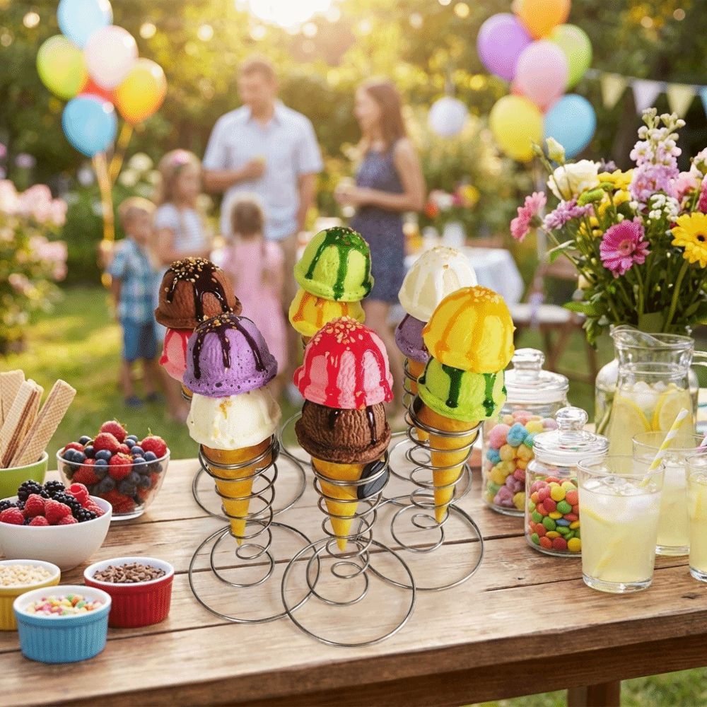 Conical Spring Ice Cream Cone Holder Metal Basket French Fry Display Wedding Decoration