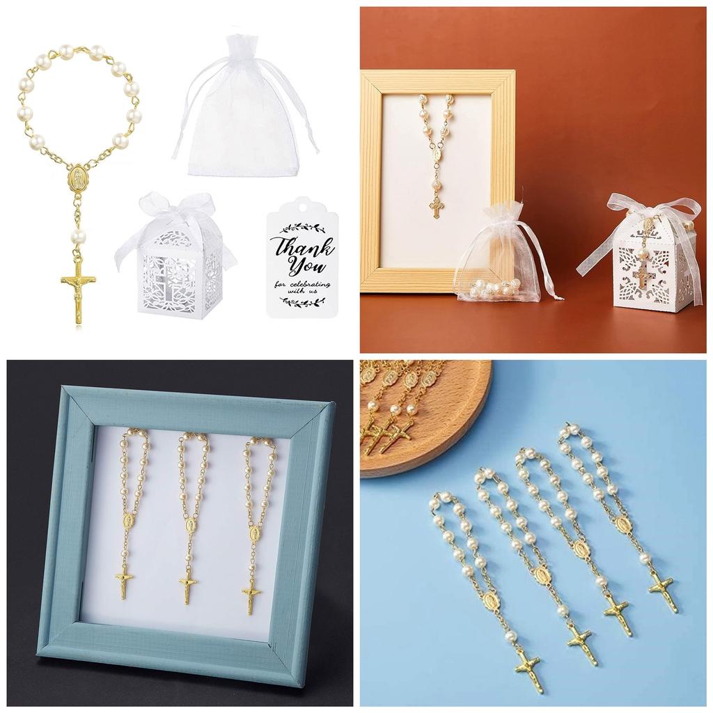 Baby Baptism Gift Set Elegant Beaded Bracelet Baby Shower Supplies Baptism Favor Set Imitation Pearls Material for Baby