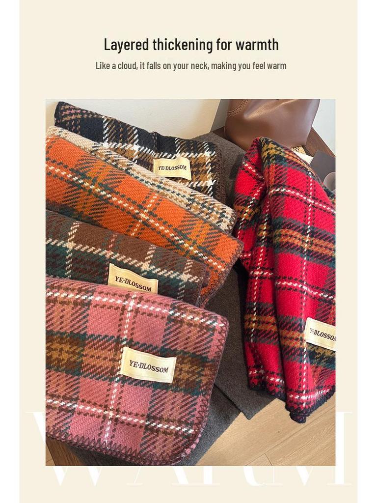 2024 Autumn/Winter Oversized Plaid Red Scarf, Unisex Christmas Shawl Neck Warmer