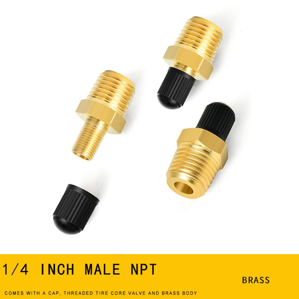 Клапан воздушного баллона 1/4" Наружная резьба NPT 4 штуки Латунный заправочный клапан с колпачками для использования с баллоном сжатого воздуха