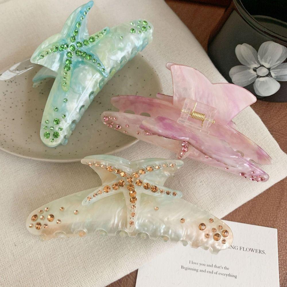 Винтажная заколка для волос в виде акулы со стразами, уксусная кислота, кристалл, ракушка, коготь для волос, морская звезда, ацетатная заколка для волос, пляж