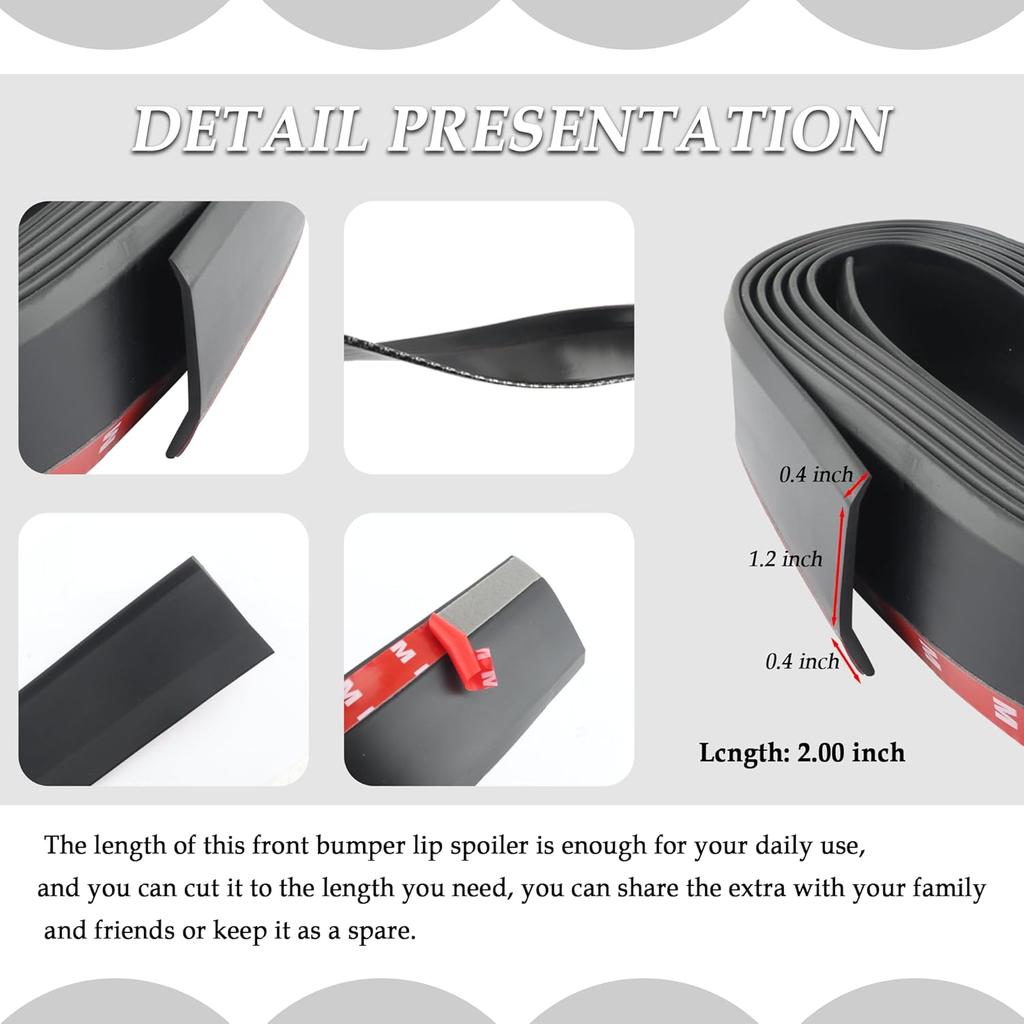 7.64Ft Car Front Bumper Lip Spoiler With Self-Adhesive,Rubber Bumper Protector Protects Bumper Lip,Universal Front Lip Spoiler Automotive Exterior