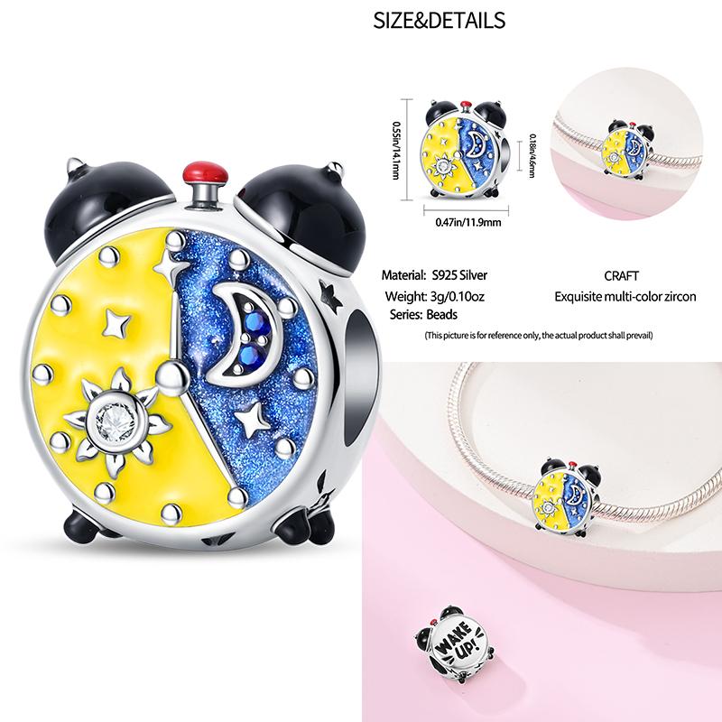 Copper Alarm Clock Starry Sky Pendant Heart-Shaped Charms Beaded Fit Original Bracelet Jewelry Women Diy