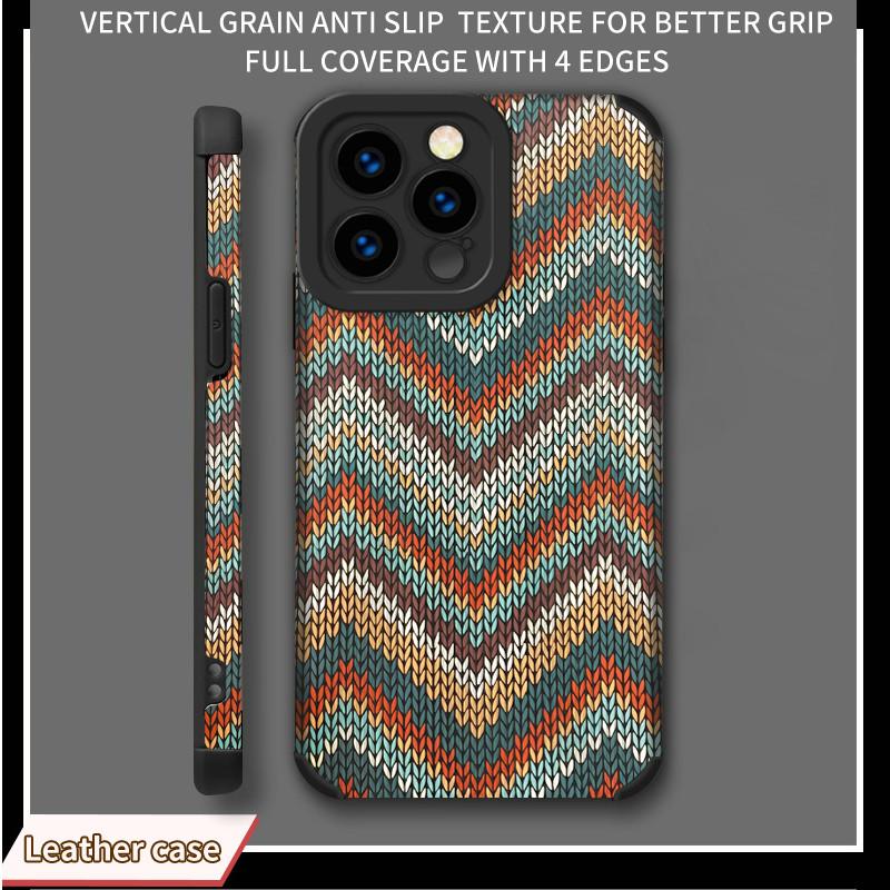 Vertical Grain Leather Fashion Soft Silicone Phone Case Back Cover with Camera Lens Full Protection for iPhone