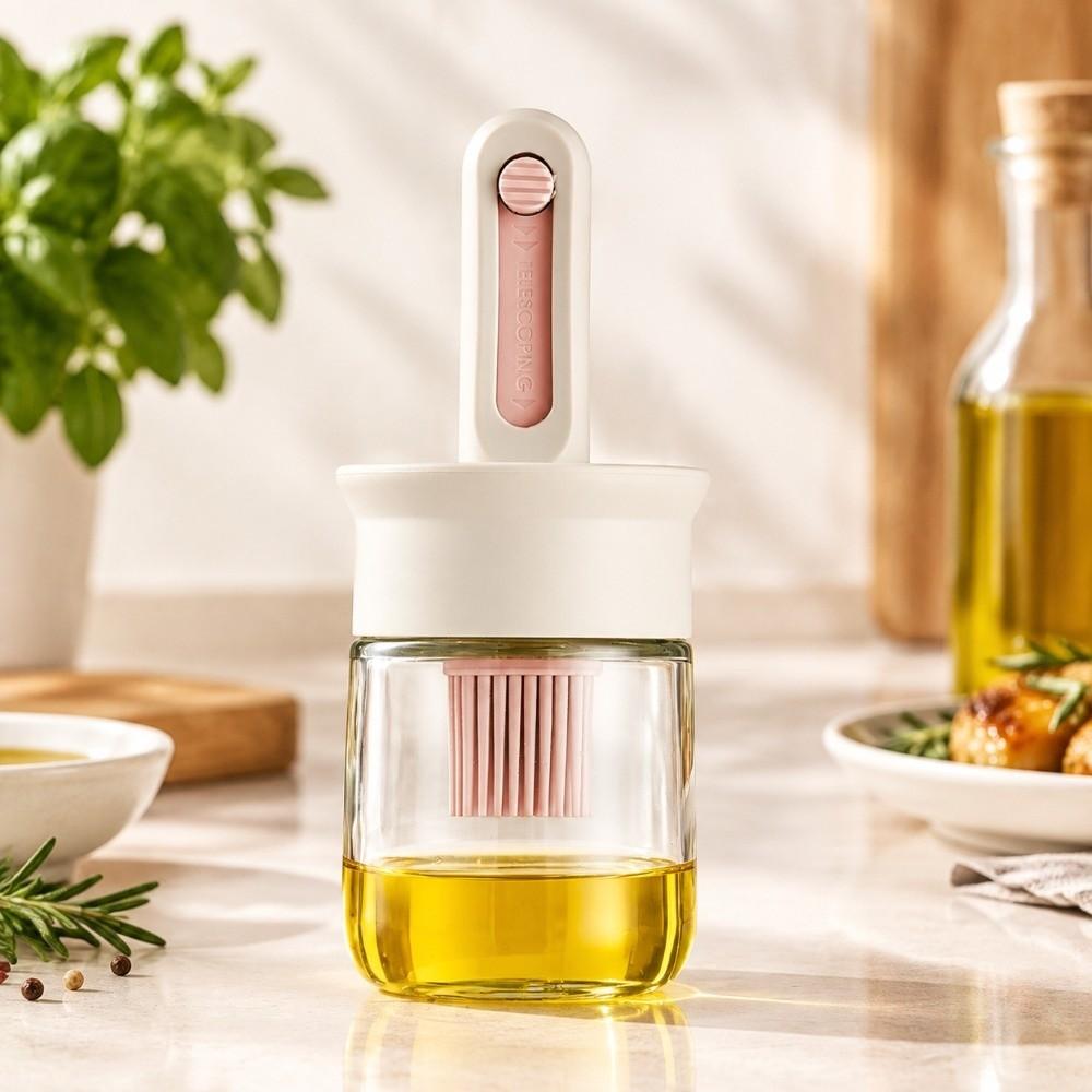 Retractable Oil Dispenser Heat-Resistant Oil Container Oil Jar with Built-in Oil Brush Household