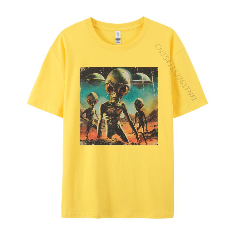 Vintage Alien Tshirt Men Tshirts Printed Cotton Tops Simple Style Casual Clothes Mens Shirts Graphic Tee