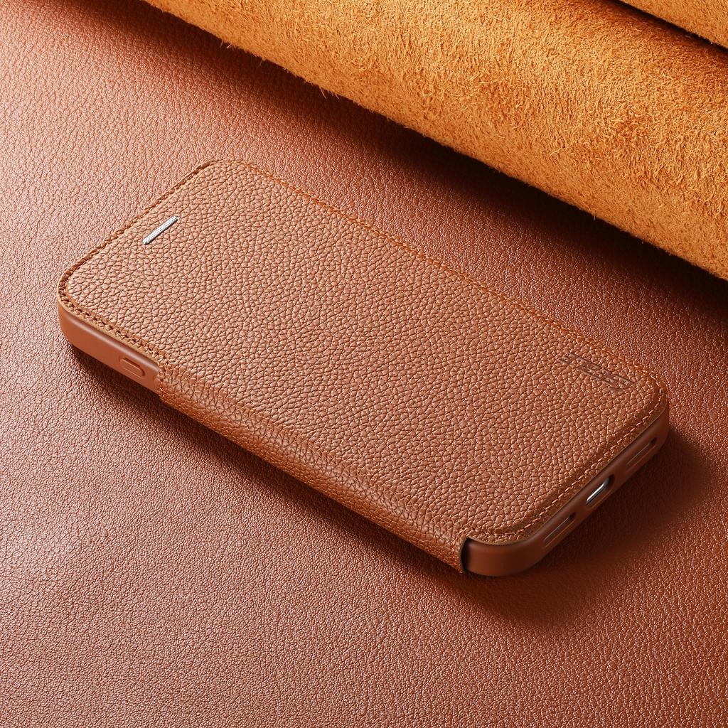 Роскошный деловой магнитный чехол-книжка со слотом для карт из кожи для iPhone 17 Pro Max 16 15 14 13 Ударопрочный для Magsafe Тонкий чехол