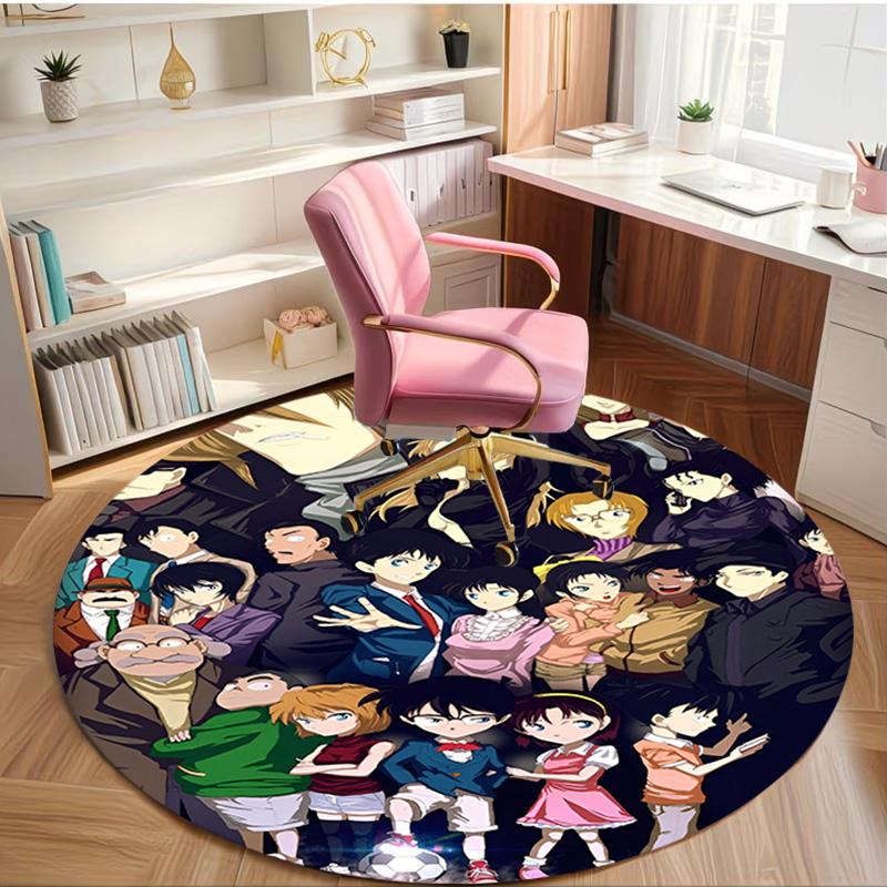 Detective Conan Print Round Rug, Washable Floor Carpet, For Entryway Dorm Laundry Room Office Study, Home Decor Birthday Christmas Gift