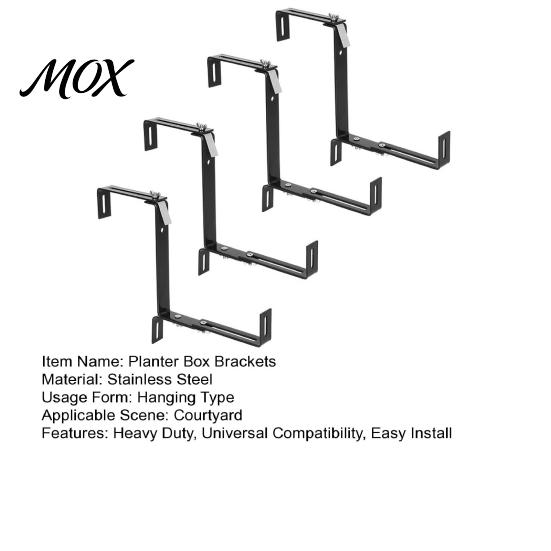 Universal Railing Flower Box Brackets 4Pcs Adjustable Planter Brackets, Stainless Steel Hangers, Stand for Balconies No Drill Plant Supports