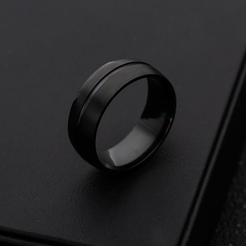 Men's Black Simple Ring Fashion Cool Titanium Steel