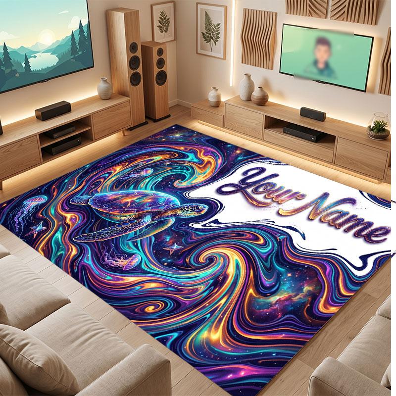 Octopus Sea Life Theme Crystal Velvet Floor Rug Personalized Custom Name Text Warm Carpet Home Decoration