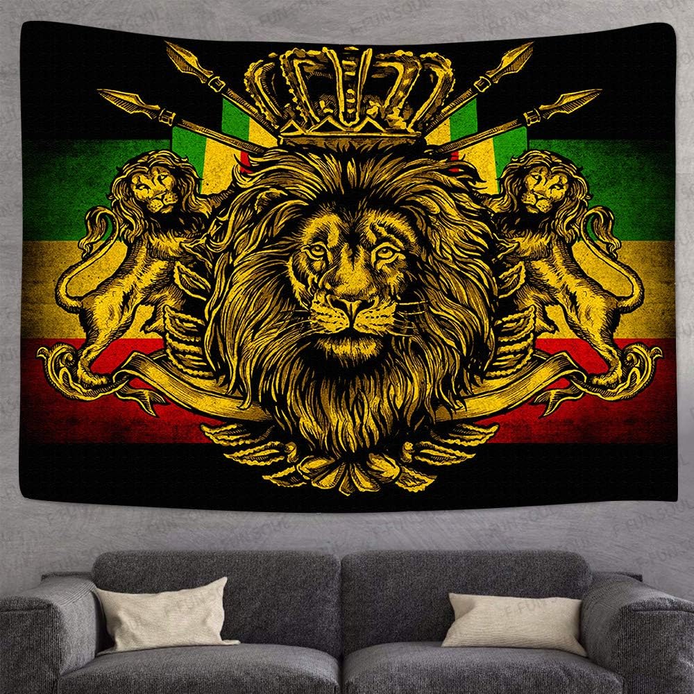 F-FUN SOUL Rasta Rastafarian Tapestry, Large 80x60inches Soft Flannel, Lion Crown Flag Hippie Art Wall Hanging Tapestries for Living Room Bedroom