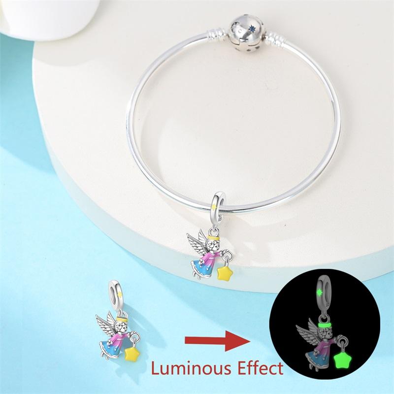 Luminous Pendant Copper Lantern Angel Pendant Beads Charms Fit For The Brand'S Diy Bracelet Women Jewelry Girlfriend Gifts
