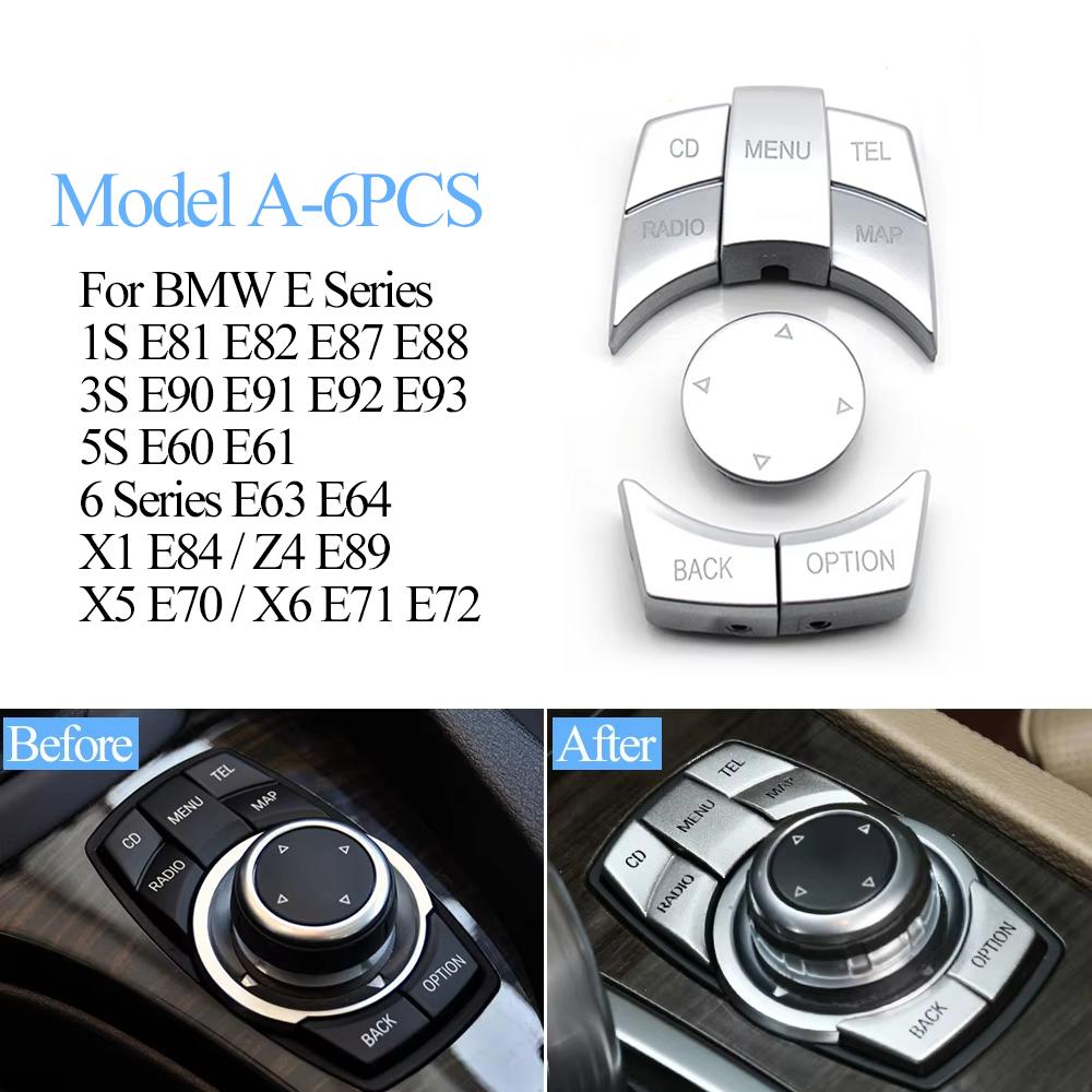 Silver Car Console CIC IDrive Multimedia Control Knob Button Cover For BMW E Series E60 E61 E81 E87 E90 E91 E92 E84 E70 E71 E72