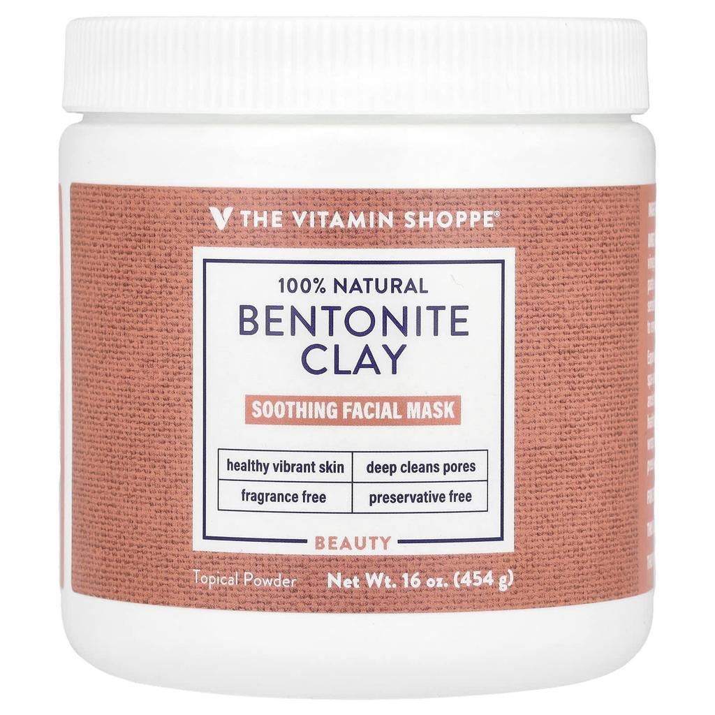 the Vitamin Shoppe 100% Natural Bentonite Clay Soothing Beauty Facial Mask, Fragrance-Free, 16 Oz (454 G)