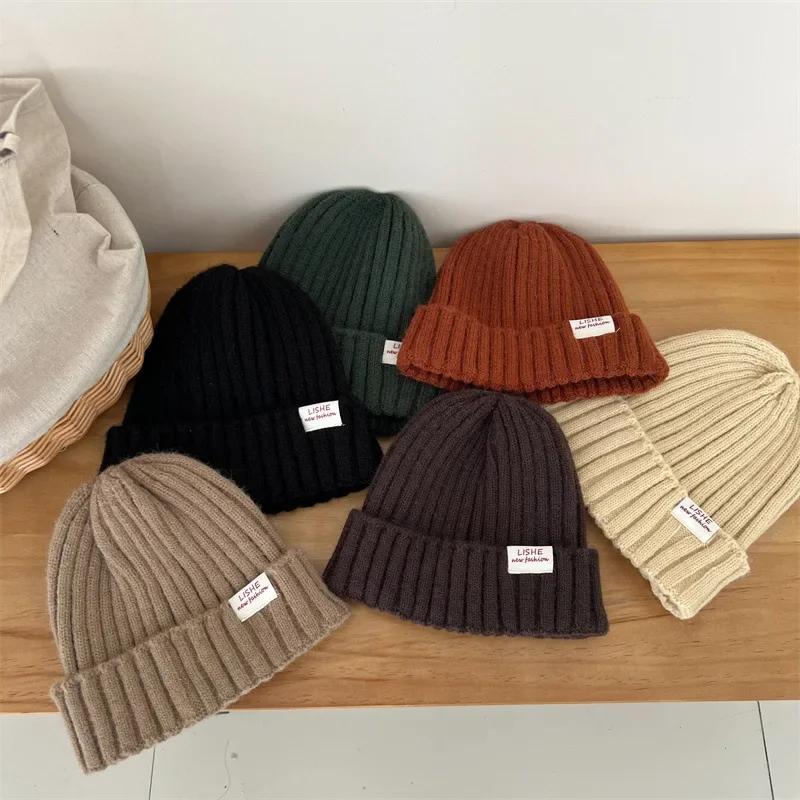 Autumn Winter Warm Furry Beanie for Young Kids Chic Retro Candy Color Crochet Bonnet Thicken Warm Toddler Knitted Hat