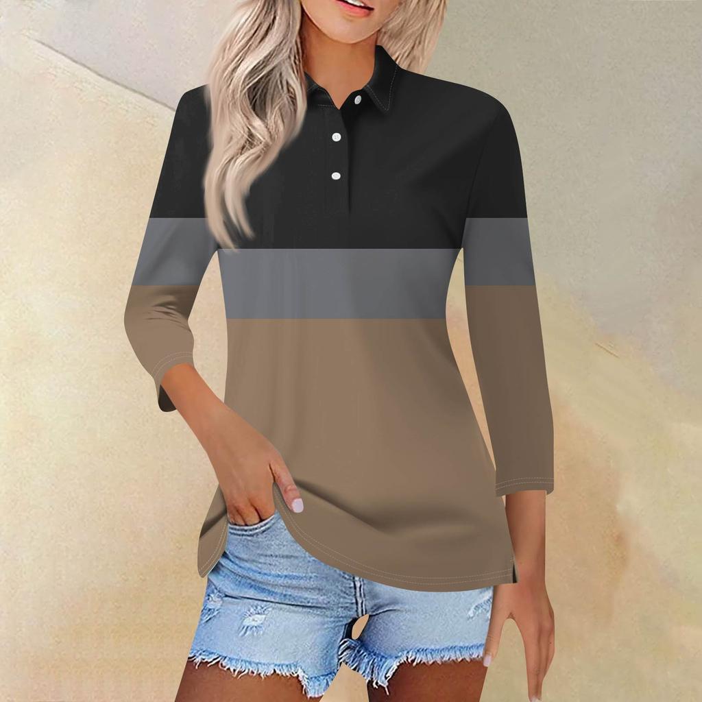 Женская модная повседневная рубашка с короткими рукавами 3/4 с лацканами и принтом, женские топы на пуговицах