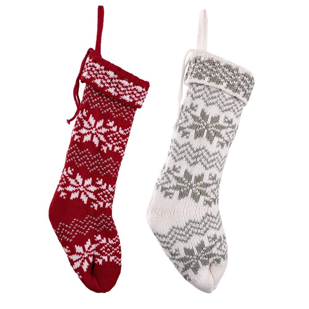 48CM Snowflake Knitted Christmas Socks Large Size Xmas Tree Ornaments Christmas Decor