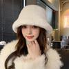 Women's Knitted Rabbit Fur Bucket Hat - Windproof, Plush, and Warm for Autumn & Winter Outdoor Wear.