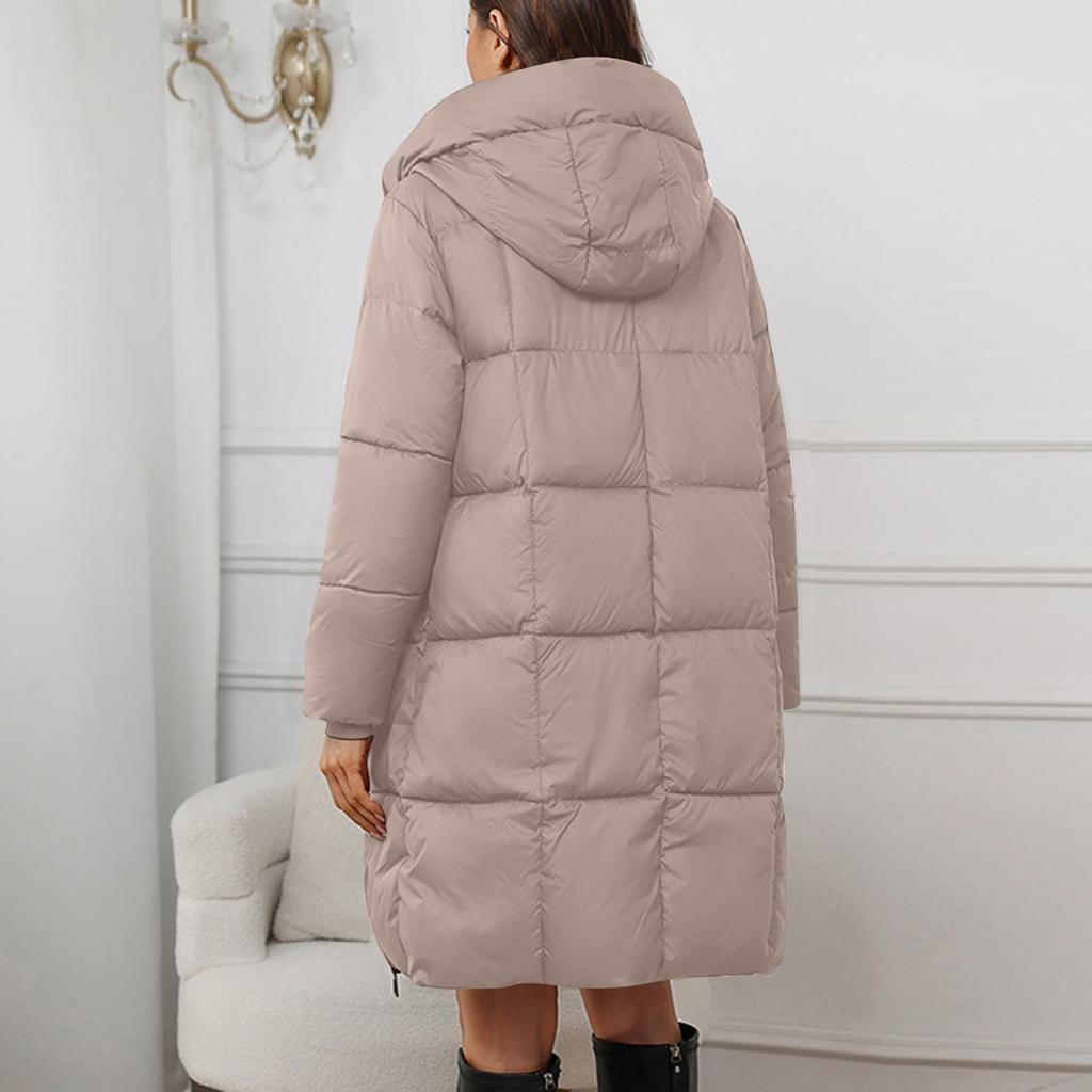 Women's Solid Color Hooded Medium Long Thick Waist Padded Coat