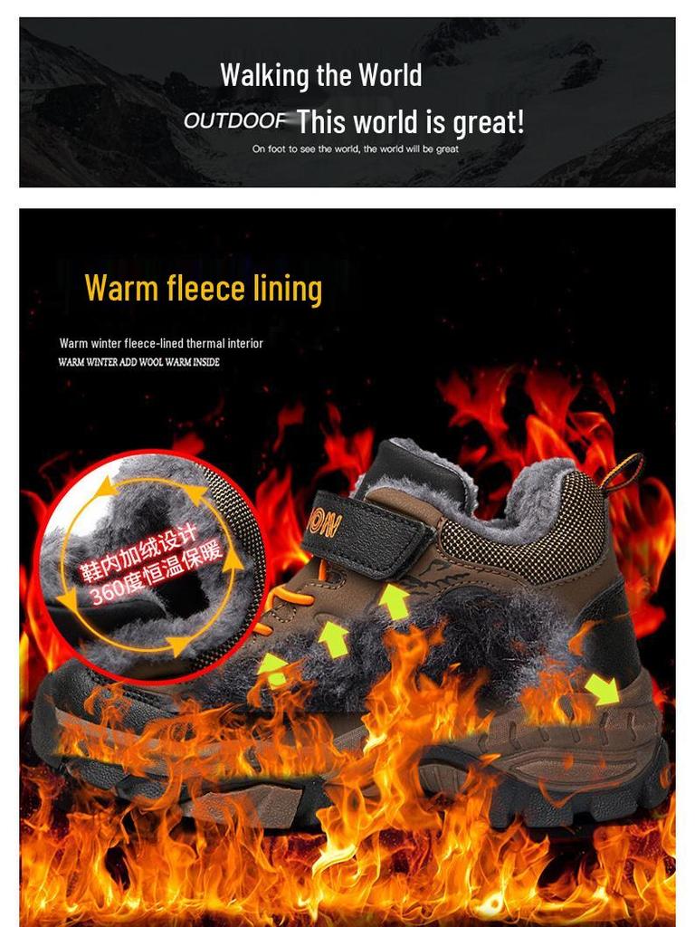 Зимние хлопковые ботинки для мальчиков с бархатной подкладкой - Теплые, подошва с стальными шипами для активного отдыха на снегу