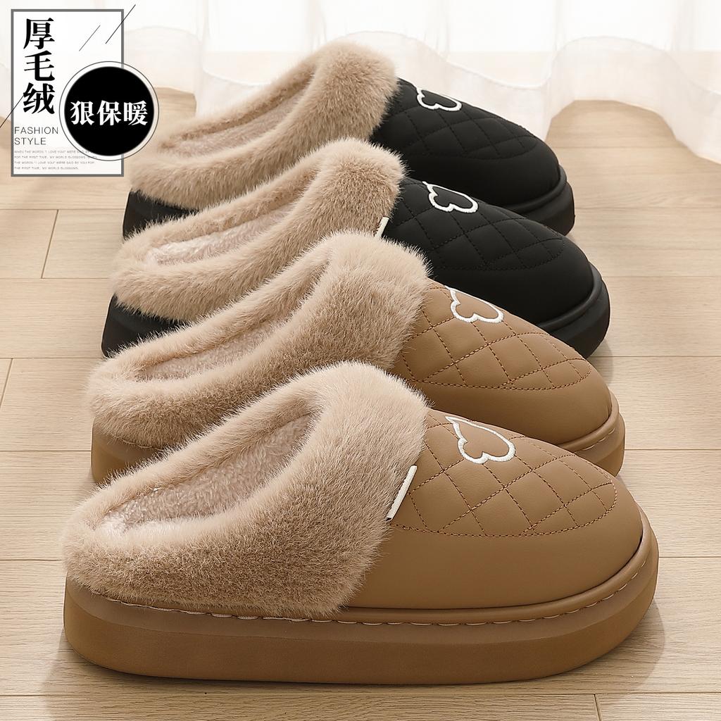 Waterproof Cotton Slippers Winter 2025 New Indoor Home Non-slip Household Couple Warm Thick Bottom Cotton Tow
