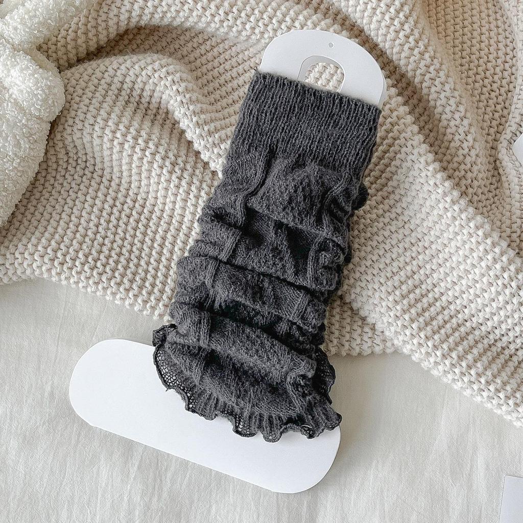 Dark Grey Cable Knit Leg Warmers: Cozy Autumn/Winter Scrunch Socks for Women with Loafers - Solid Color Calf Socks