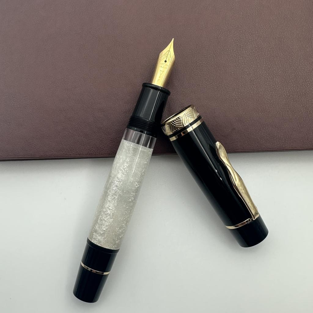 MAJOHN P139 Большая поршневая перьевая ручка №6/8 EF/F/M перо Жестко-резиновое перодержатель Полностью медная поршневая ручка для письма Ограниченная серия Черный камень!
