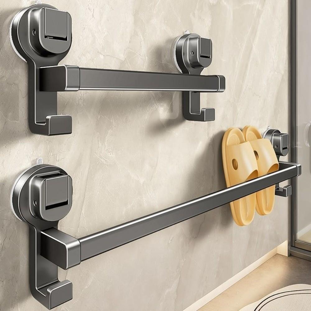 30/40/50CM Aluminum Towel Rack Grey Strong Load-bearing Wall Mounted Rack with Hook No Punching Double Pole Rack Hotel