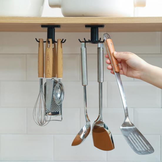 Storage Hook 360 Degree Rotatable with 6 Hooks Convenient Storage Solution for Utensils Tools Towels