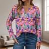 Women's Fashion Casual V-Neck Button-Up Long-Sleeve T-Shirt With Christmas Print Top
