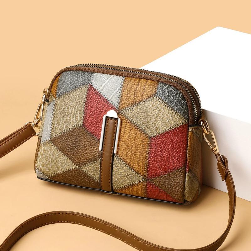 Mini Colorblock Crossbody Bag Retro Rhombus Pattern Purse Fashion Shoulder Bag for Women Casual