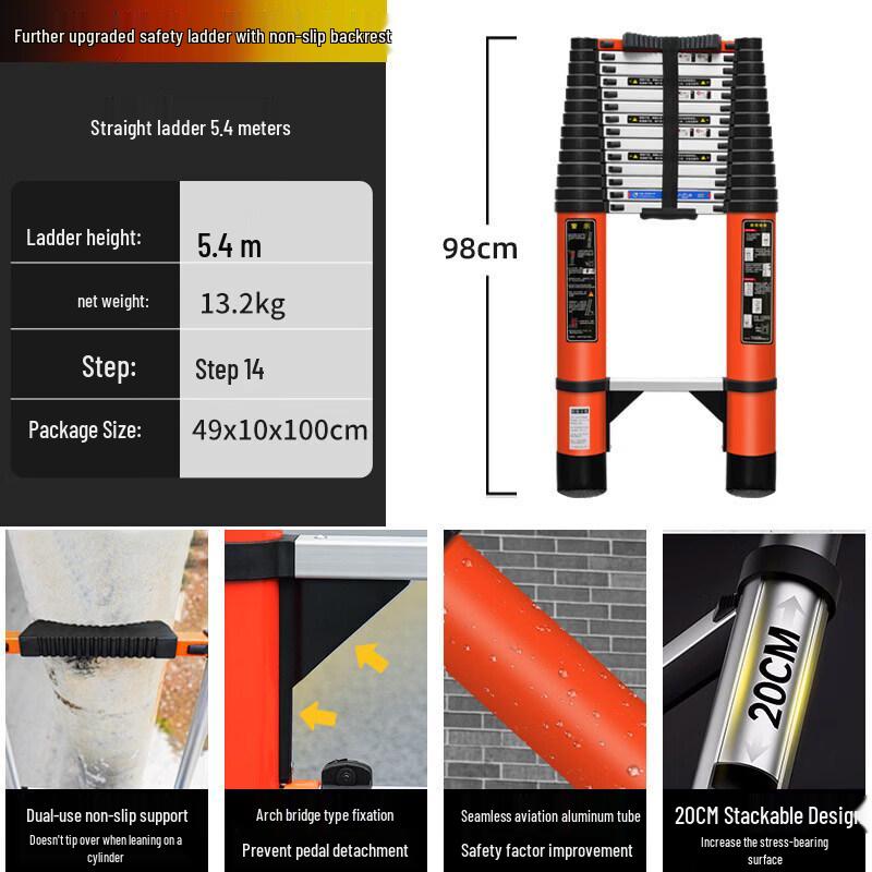 JINGGENG Portable Telescopic Aluminum Alloy Extension Ladder