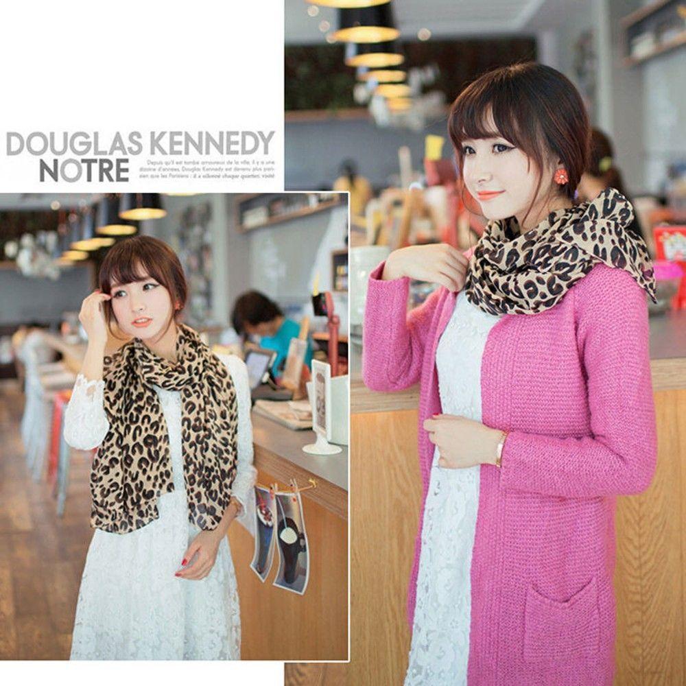 Ladies Women's Fashion Stylish Silk Gauz Chiffon Soft Stole Leopard Shawl Scarves Scarf Wrap