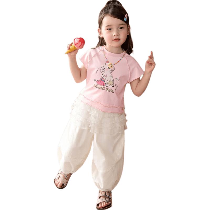 LUSON Girls' Sweet Round Neck Short Sleeve T-shirt