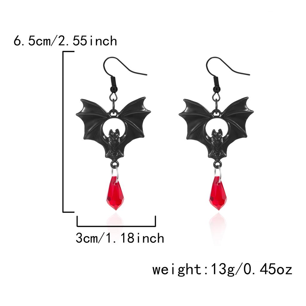 Punk Gothic Vampire Bat Earrings For Women Man Witch Fashion Jewelry Accessories Red Crystal Vintage Bat Pendant Ear Hooks