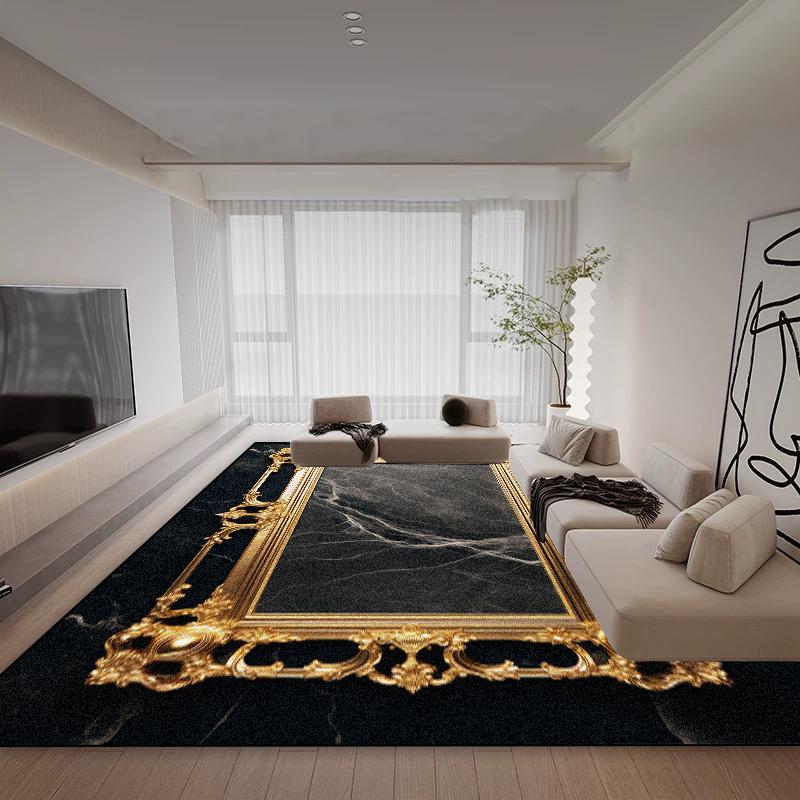 Living Room Light Luxury Carpet Black Gold Decoration Nordic Style Sofa Area Rugs 200x300cm Bedroom Lounge Non-slip Floor Mat
