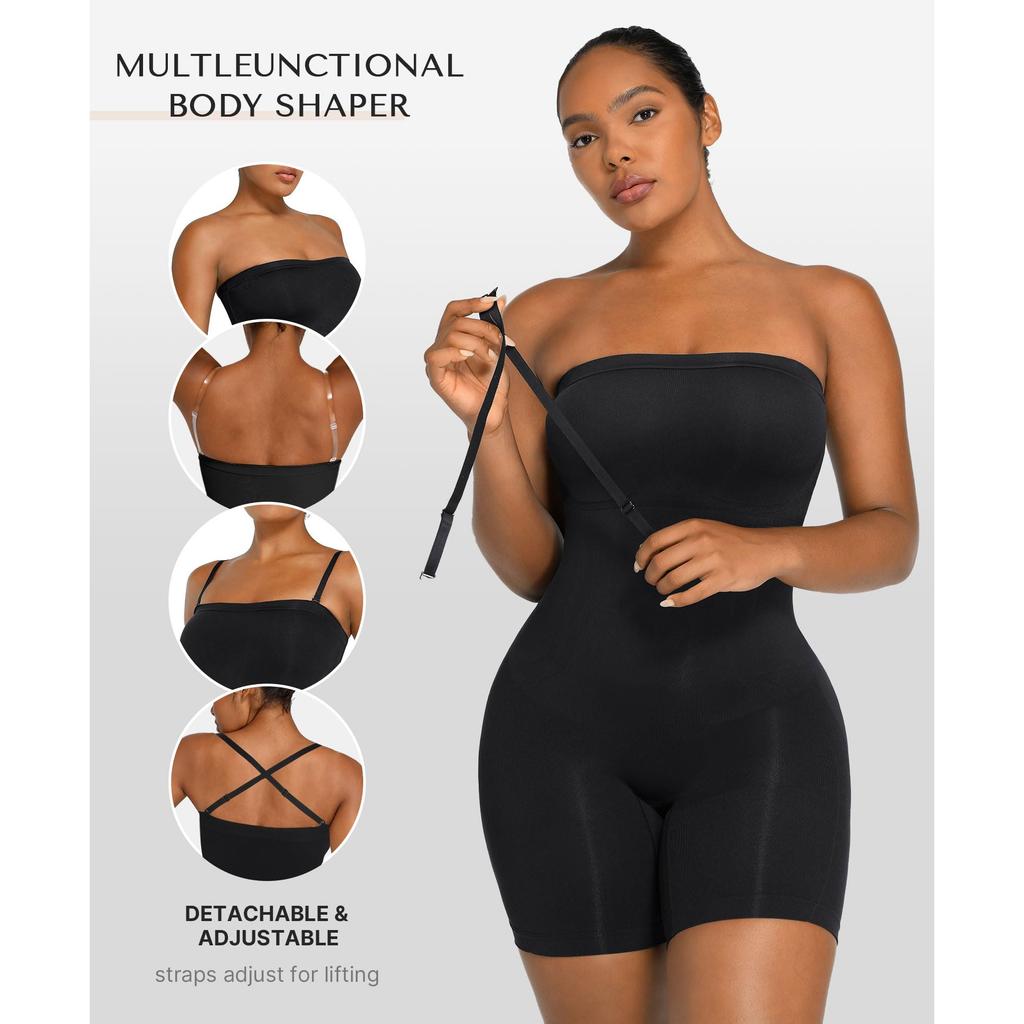 Strapless Shapewear Bodysuit for Women Full Body Shaper Tummy Control Romper Under Dresses Seamless Mid Thigh Jumpsuit Tops